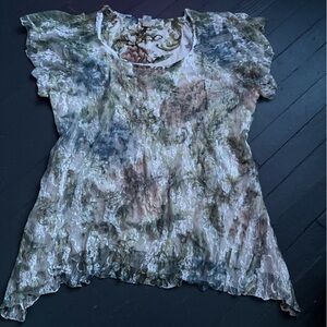 Brittany Black Multicolor Floral Short Sleeve Flowy Two Layered Top Size 2X